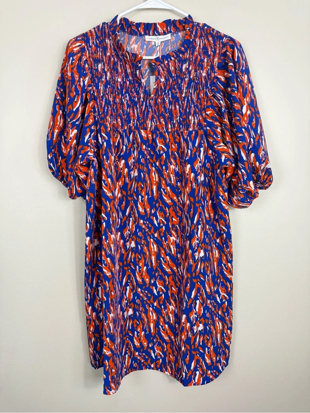 Michelle Mcdowell Amelia Dress Womens Small Smocked Tiger Sporty Orange Purple